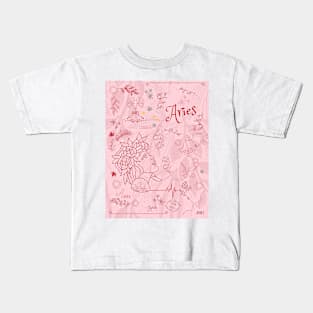 Pink Aries Sign Zodiac Horoscope Design Kids T-Shirt